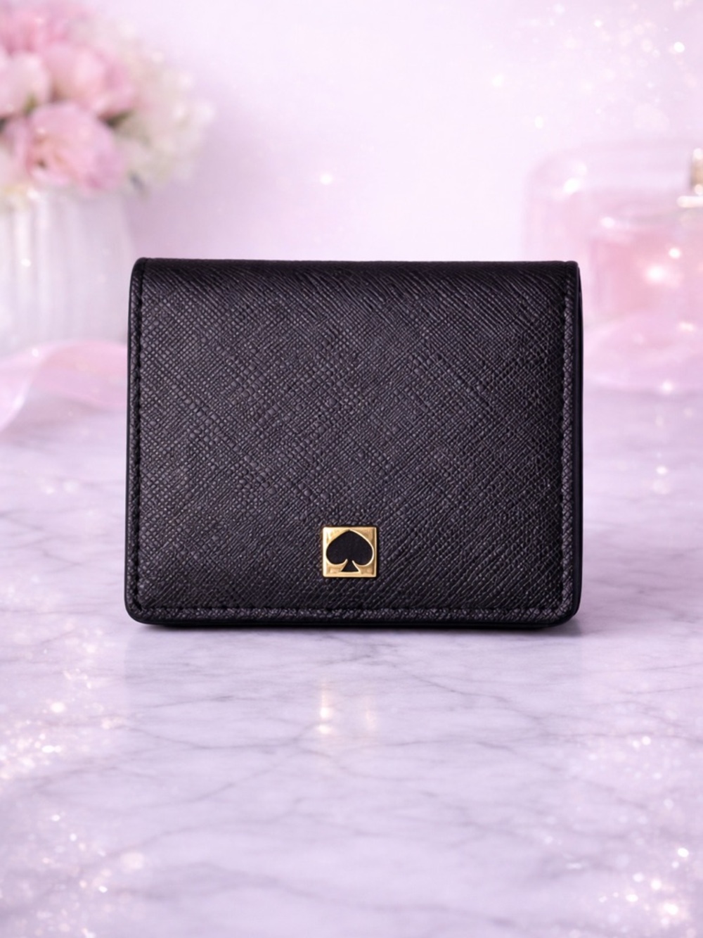 Kate Spade Black Saffiano Leather Wallet Card Holder Zip Coin Pouch